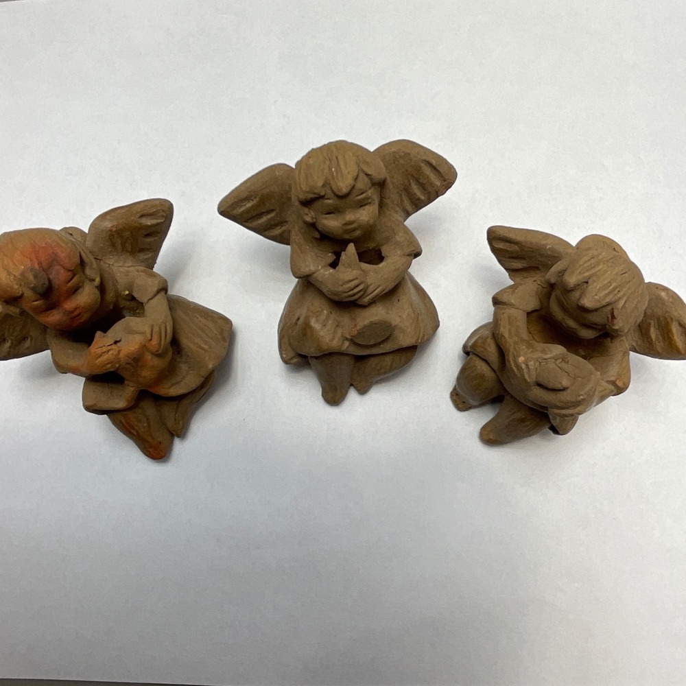 Unbranded‎ Angel Cherub Figurines Set of 3 Small Brown Excellent Terracotta Clay
